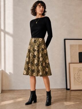 Alfani 6P Silk Floral Flared A-line Skirt Cottagecore Y2K Pull On Lined